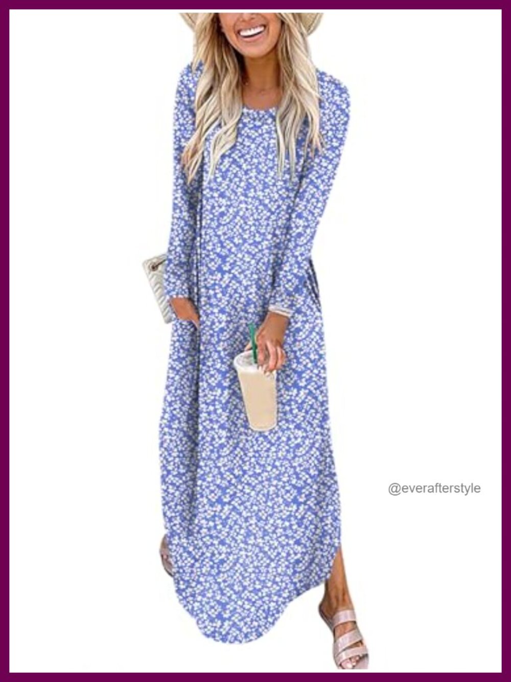 Women's Long Sleeve Maxi T-Shirt Dress Pockets Loose Casual Fall
